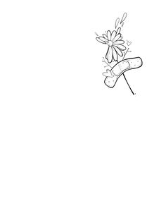 a black and white drawing of a person holding a flower