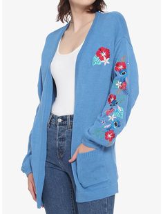 Disney Lilo & Stitch Hibiscus Oversized Open Cardigan Disney Outfit, Stitch Clothes, Black Jogger Pants, Medium Rare, Embroidery Hoodie, Her Universe, Disney Lilo, Cool Hoodies, Fashion Design Clothes