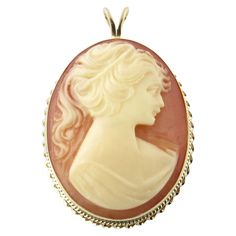 Vintage 14 Karat Yellow Gold Cameo Pendant- This stunning cameo pendant features a lovely lady in profile framed in meticulously detailed 14K yellow gold. Size: 50 mm x 33 mm (actual charm) Weight: 5.0 dwt. / 7.9 gr. Hallmark: Acid tested for 14K gold. Very good condition, professionally polished. Will come packaged in a gift box and will be shipped U.S. Priority Mail Insured. Journey Pendant, Gold Pineapple, Cameo Jewelry, Vintage Cameo, Carved Shell, Sarah Coventry, Cameo Brooch, Cameo Pendant, Gold Necklace Women