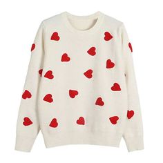 Sweet Red Hearts Sweater - S / White - Sweaters Kawaii Tops, Kawaii Swimsuit, Dark Academia Clothing, Inspired Clothes, Anime Lingerie, Aesthetic Dark Academia, Heart Clothes, Cottagecore Fashion, Anime Clothes