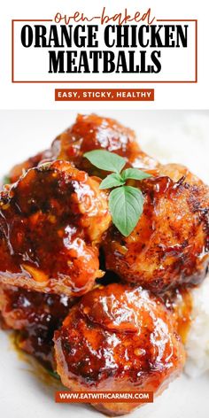 orange chicken meatballs on top of white rice