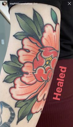 a woman's arm with flowers on it and the words keep healthy written in red