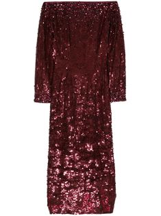 dark red sequin embellishment boat neck side zip fastening three-quarter length sleeves straight hem mid-length Ballroom Blitz, Sequin Embellishment, Wedding Guest Looks, Yoko London, City Dress, Chanel 2, Jenny Packham, Red Sequin, Demi Fine Jewelry