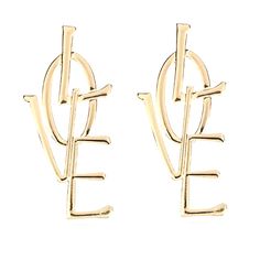 Gold Love Drop Dangling Earrings Vintage Statement Jewelry, Gold Ear Jacket, Gold Heart Earring, Punk Earrings, Letter Earrings, Long Gold Earrings, Gold Earrings For Women, Trendy Earrings, Large Earrings