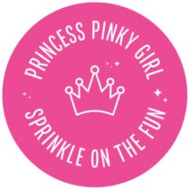 a pink sticker with the words princess pinky girl and a crown on it