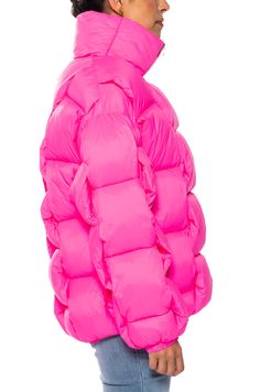 This puffer jacket is giving major icon vibes. Our Lykke statement jacket in hot pink features a quilted puffer material with a zip up style and a turtle neck collar that is perfect for the cold months. Style this with any outfit to instantly elevate your entire look! Hot Pink Puffer Jacket, Turtle Neck Collar, Pink Puffer Jacket, Platform Combat Boots, Statement Jacket, A Turtle, Plus Size Shopping, Sandals For Sale, Faux Fur Jacket