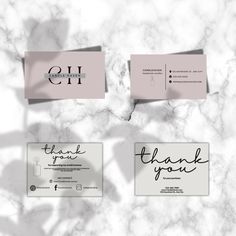 three business cards with the words thank you on them