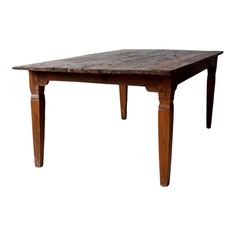 an old wooden table with two legs and a small square top on the bottom, against a white background