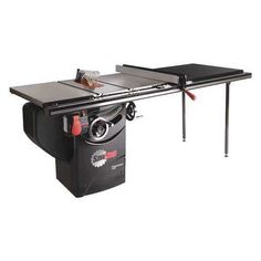 a table saw is on top of a black box with the handle extended to it's side