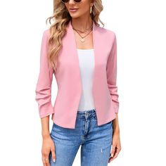 Elevate your wardrobe with the Whizmax Women's 3/4 Sleeve Blazer, a perfect blend of style and comfort for any occasion. This chic pink cardigan shrug features ruched sleeves and an open front design that makes it versatile for both office wear and casual outings.

- Material: Lightweight, breathable, and stretchy fabric
- Color: Pink
- Size: 2XL
- Gender: Female
- Age Group: Adult
- Features: 3/4 sleeves, open front, ruched sleeves

Ideal for pairing with dresses, skirts, or tank tops, this bla Womens Tailored Suit, 90s Baggy, Spring Blazer, Blazer Casual, Cropped Blazer Jacket, Ruched Sleeve, Shrug Cardigan, Sleeveless Dresses, Suspender Skirt