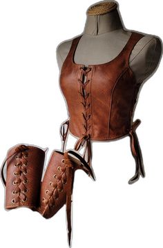 Medieval Style Fitted Leather Corset, Medieval Leather Fitted Corset, Fitted Leather Medieval Corset, Brown Corset For Cosplay, Vintage Brown Corset For Larp, Medieval Style Brown Overbust Corset, Medieval Brown Overbust Corset, Medieval Style Corset For Larp, Viking Armour