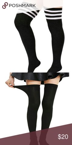 Thigh socjs 2 pairs Brand new thigh high socks fits upto size 14 you get 2 pairs solid bkack and black with hite strips Accessories Hosiery & Socks Casual Tight Knee-high Hosiery, Casual Black Over-the-knee Socks, Black Elastic Knee-high Socks, Black Stretch Over-the-knee Socks, Black Knee-high Hosiery For Winter, Black Knee-high Winter Hosiery, Casual Black Over-the-knee Hosiery, Thigh Socks, Black And Black