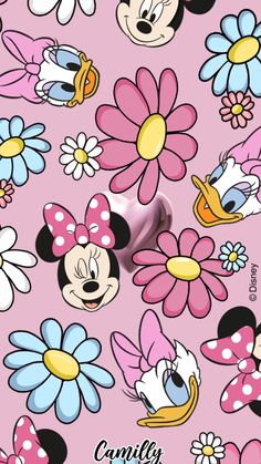 minnie mouse and daisy flowers on pink background