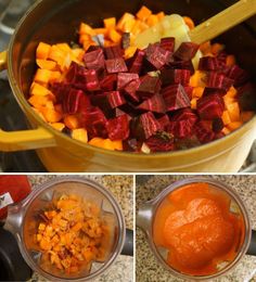 there are three pictures showing how to make beets and carrots