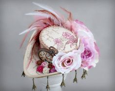 Pink Tricorn Hat, Marie Antoinette Mini Tricorn Hat, Tricorn Ship Hat, Nautical Mini Hat, Sailor Cos Tricorn Hat, Sarah Marie, Sailor Costume, Hat Flower, Pink Fascinator, Mad Hatter Hats, Mini Hat, Mini Top Hat, Large Hats