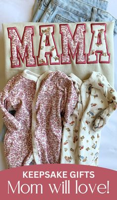 an image of mom's clothes with the words mama on it and text that reads keeps