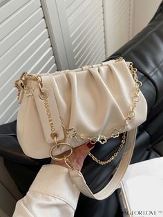 BagForLove - Ruched Chain Embellished Handbag Classy Purses, Spring Purses, Trendy Purses, My Style Bags, Chain Decor, Stylish Purse, Girly Bags, Trendy Handbags, White Handbag