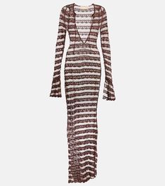 Semi Sheer Lace Maxi Dress in Brown - Aya Muse | Mytheresa Muse Dress, Uzun Boy, Aya Muse, Cutout Maxi Dress, Lace Cutout, Extra Long Sleeves, Cotton Maxi, Maxi Dress Cotton, Lace Maxi