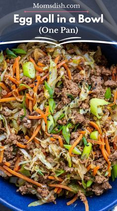 an egg roll in a bowl with carrots and celery