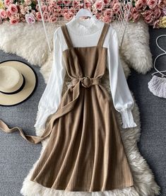 A line patchwork dressFabric: blendedColor: khaki, blackSize: S, M, LS length 100 bust 87 sleeve length 65M length 101 bust 91 sleeve length 66L length 102 bust 95 sleeve length 67 Gorgeous Wedding Dress Princesses, Dresses Fancy, Maxi Outfits, Amazing Wedding Dress, Korean Fashion Dress, Cute Comfy Outfits, Patchwork Dress, Stunning Dresses, Modest Outfits