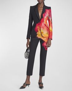 B8KYE Alexander McQueen Abstract Floral Tailored Blazer Jacket Alexander Mcqueen Blazer, Alexander Mcqueen Clothing, Mcqueen Shoes, Alexander Mcqueen Shoes, Bags For Men, Peak Lapel, Tailored Blazer, Lapel Collar, Abstract Floral