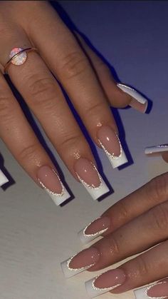 White Acrylic Nails With Glitter, Occasion Nails, Paznokcie Hello Kitty, Nails With White, Unghie Sfumate, Glitter Nails Acrylic, Nails Stiletto, Colorful Nails, White Acrylic Nails