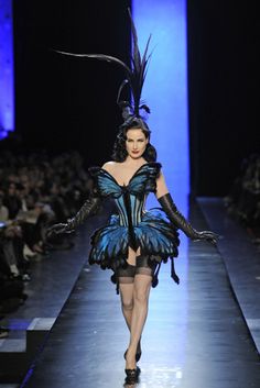 Dita at Jean Paul Gaultier Couture Spring 2014 - Dita Von Teese Wedding, Satine Moulin Rouge, Blue Butterfly Dress, Jean Paul Gaultier Couture, Dita Von Tease, Jean Paul Gaultier Haute Couture, 2014 Couture, Couture 2014