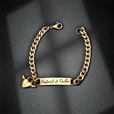 Material: Copper Color: Gold. Chain Length: 3.5",4.5",5.5",6.5",7.5",8.5". Process: Gold Plated. Recipient: Women, Mom,Men, Wife, Friend, Children. Product Type: Personalized Jewelry. Gift Type: Name Bracelet. Occasions: Valentine's Day, Mother's Day, Christmas, Birthday, etc. Bracelet Type: Birthstone Bracelet. Brand: Silviax Jewelry. Item: 2023BR0082. Personalized Metal Heart Bracelet For Valentine's Day, Engraved Nameplate Bracelet For Valentine's Day, Engraved Stainless Steel Name Bracelet For Valentine's Day, Valentine's Day Engraved Name Bracelet In Stainless Steel, Valentine's Day Engraved Stainless Steel Name Bracelet, Gold Engraved Heart Name Bracelet, Engraved Gold Heart Name Bracelet, Gold Jewelry With Laser Engraving For Valentine's Day, Customizable Gold Heart Bracelet For Valentine's Day