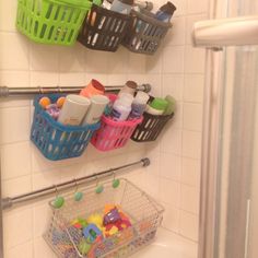 the bathroom is clean and ready to be used as a toy storage unit for toys