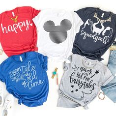 four t - shirts with the words happy on them