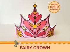 a paper crown with the words fairy crown cut out on it's front side