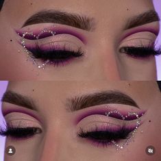 Pink Carnival Makeup Looks, February Makeup, Birthday 15, Makeup Favorites, Bright Eye Makeup, Rhinestone Makeup, Day Makeup Looks, Makeup Drawing, Carnival Makeup