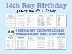 the printable birthday games bundle with instructions for kids to play and learn how to use them