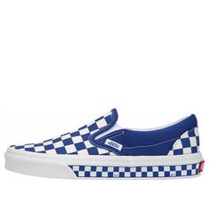 Vans Classic Slip-On 'Nextor Checkerboard - True Blue' VN0A38F7P9H (SNKR) Vans Shop, Vans Classic Slip On, True Blue, Vans Classic, Stylish Sneakers, Perfect Pair, Slip On, Blue And White, Blue