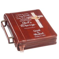 a brown leather bible cover with the words god's blessing printed on it