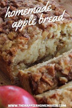 the homemade apple bread is sliced and ready to be eaten