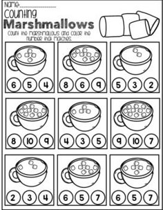 the counting marshmallows worksheet is shown with numbers to 10 and two