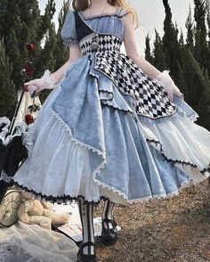 Clothes • Instagram Wonderland Dress, Wonderland Costumes, Fairytale Dress, Checkerboard Pattern, Fantasy Dress, Really Cute Outfits, Fantasy Clothing, Lolita Dress, Gothic Lolita