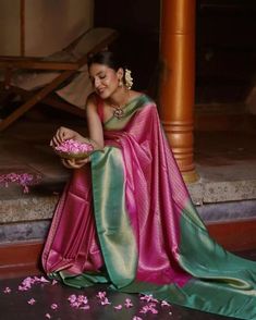 Tamil Saree Aesthetic, South Indian Clothes, South Indian Bridesmaids Saree, South Indian Saree, Kanjivaram Sarees Silk, Bridesmaid Saree, South Indian Sarees