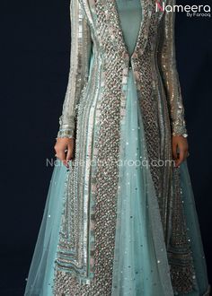 Bridal Dress Pakistani Nameera By Farooq, Turquoise Clothes, Jacket Lehenga, Mehndi Outfit, Lehenga Dress, Organza Jacket, Pakistani Bridal Dress, Nikkah Dress, Blue Organza