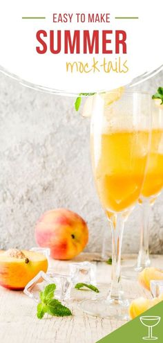 two glasses filled with orange juice and garnished with mint leaves, sitting on a table