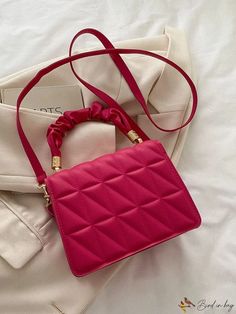 BirdinBag - Neon Pink Quilted Chain Accent Square Mini Bag Pink Details, Bag With Chain, Bag Bag, Square Bag, Dusty Pink, Neon Pink, Orange Black, Mini Bag, Top Handle