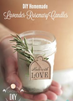 homemade lavender rosemary candles in a mason jar