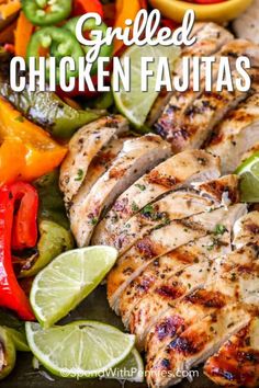 grilled chicken fajitas with peppers and limes