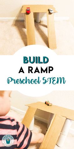 a toddler playing with a wooden ramp in the living room and on the floor