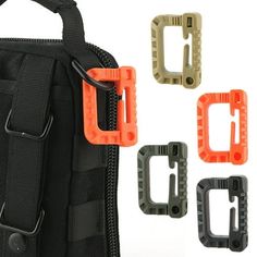 four pieces of black, orange and grey plastic with zippers attached to the handles