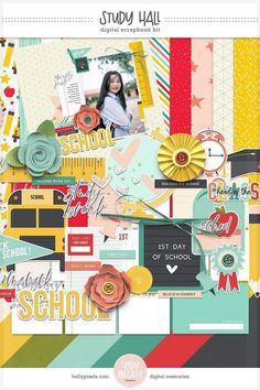 the back to school scrapbook layout is shown