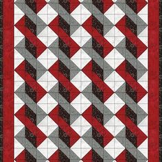 a red and black quilt with white squares on it's sides, in the shape of an argyle pattern