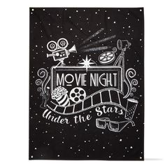 a black and white poster with the words movie night under the stars in front of it