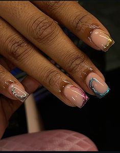 Chrome nails Aura Nails With Chrome, Short Chrome Nails, Nails With Chrome, Colorful Aura, Clear Nail Designs, Nail Designs Short, Biab Nails, Aura Nails, Chrome Nails Designs